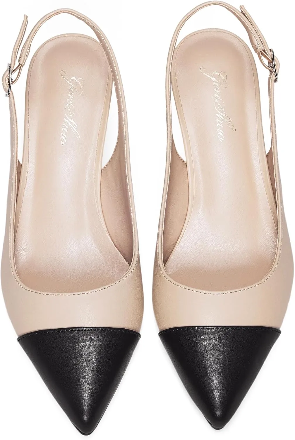 GENSHUO Low Kitten Heels Women's Slingback Dressy Pumps Pointed Closed Toe Ankle Strap Elegant Wedding Pumps Formal Comfortable Shoes