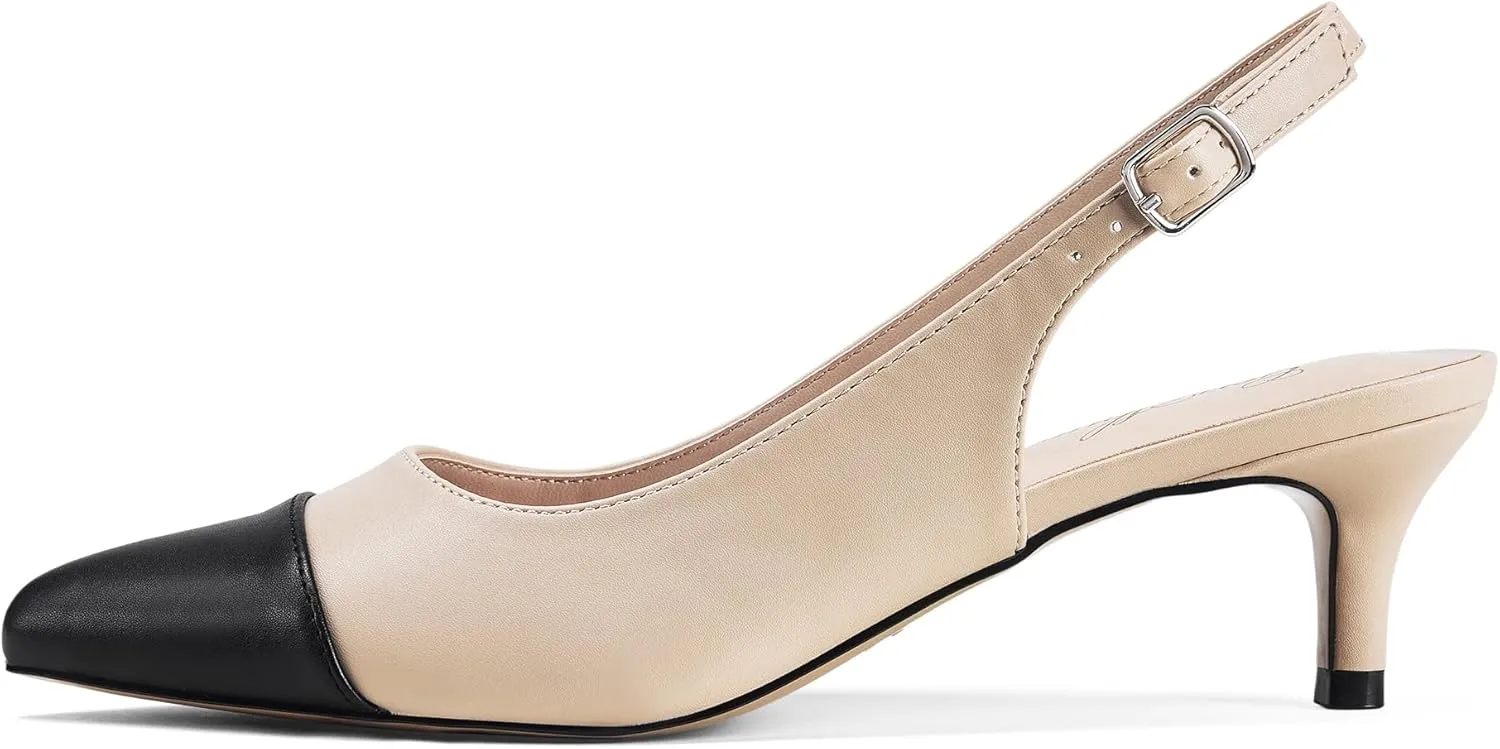 GENSHUO Low Kitten Heels Women's Slingback Dressy Pumps Pointed Closed Toe Ankle Strap Elegant Wedding Pumps Formal Comfortable Shoes