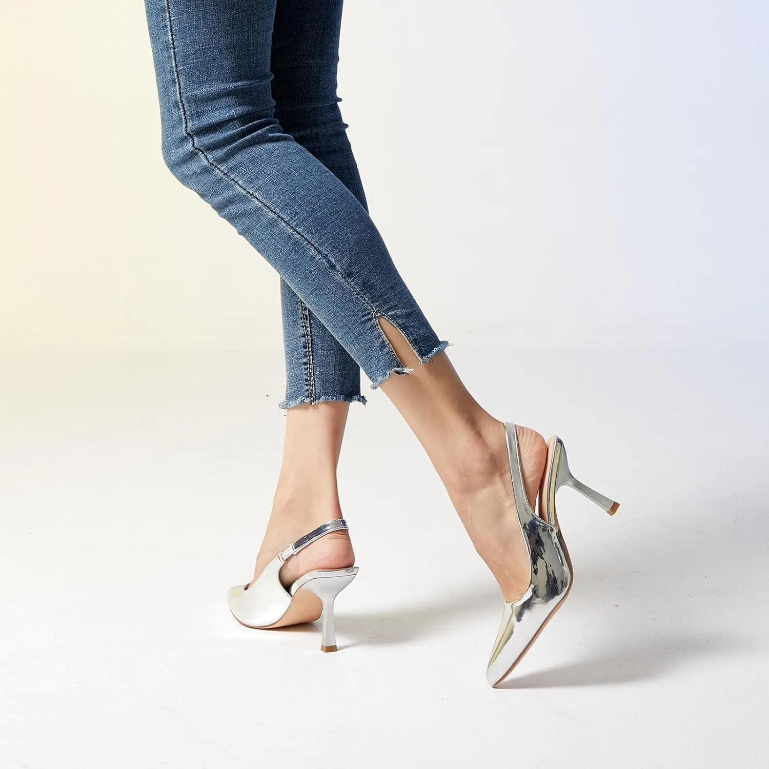 GENSHUO Slingback Kitten Heels for Women Pumps Closed Pointed Toe 3 Inch Low Heel Dress Shoes Comfortable Sexy Slip On Wedding Work Party Pumps