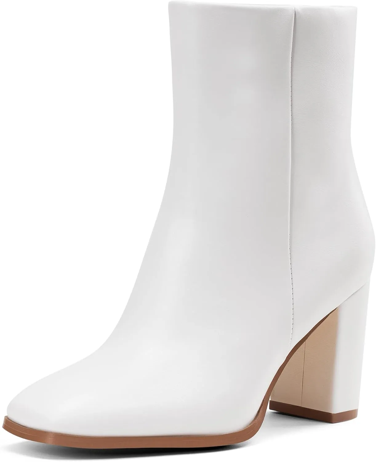 GENSHUO Square Toe Ankle Boots for Women 3.15 Inch High Block Heel Short Boots Fashion Side Zipper Booties Shoes