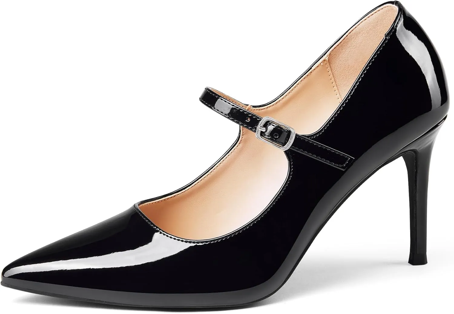 GENSHUO Women Mary Jane Pumps High Heels Pointed Closed Toe Stiletto with Strap Comfortable Vintage 3.2 Inch Office Wedding Dance Party Dress Shoes