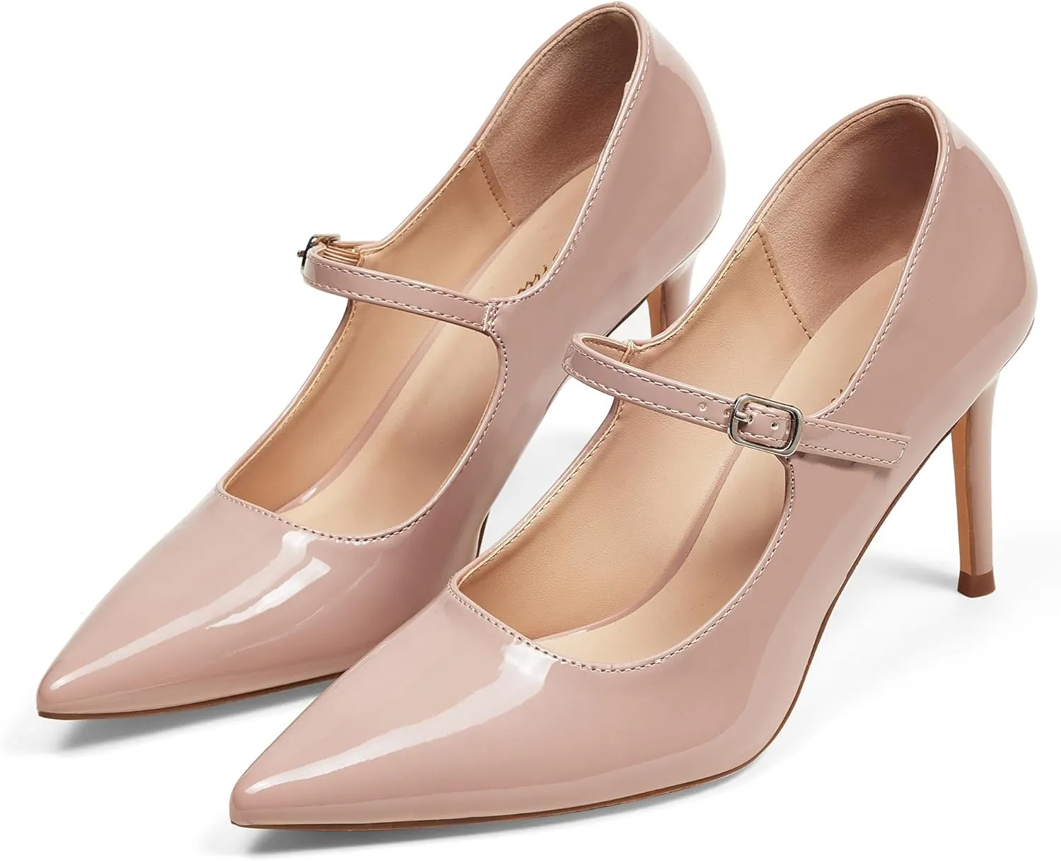 GENSHUO Women Mary Jane Pumps High Heels Pointed Closed Toe Stiletto with Strap Comfortable Vintage 3.2 Inch Office Wedding Dance Party Dress Shoes