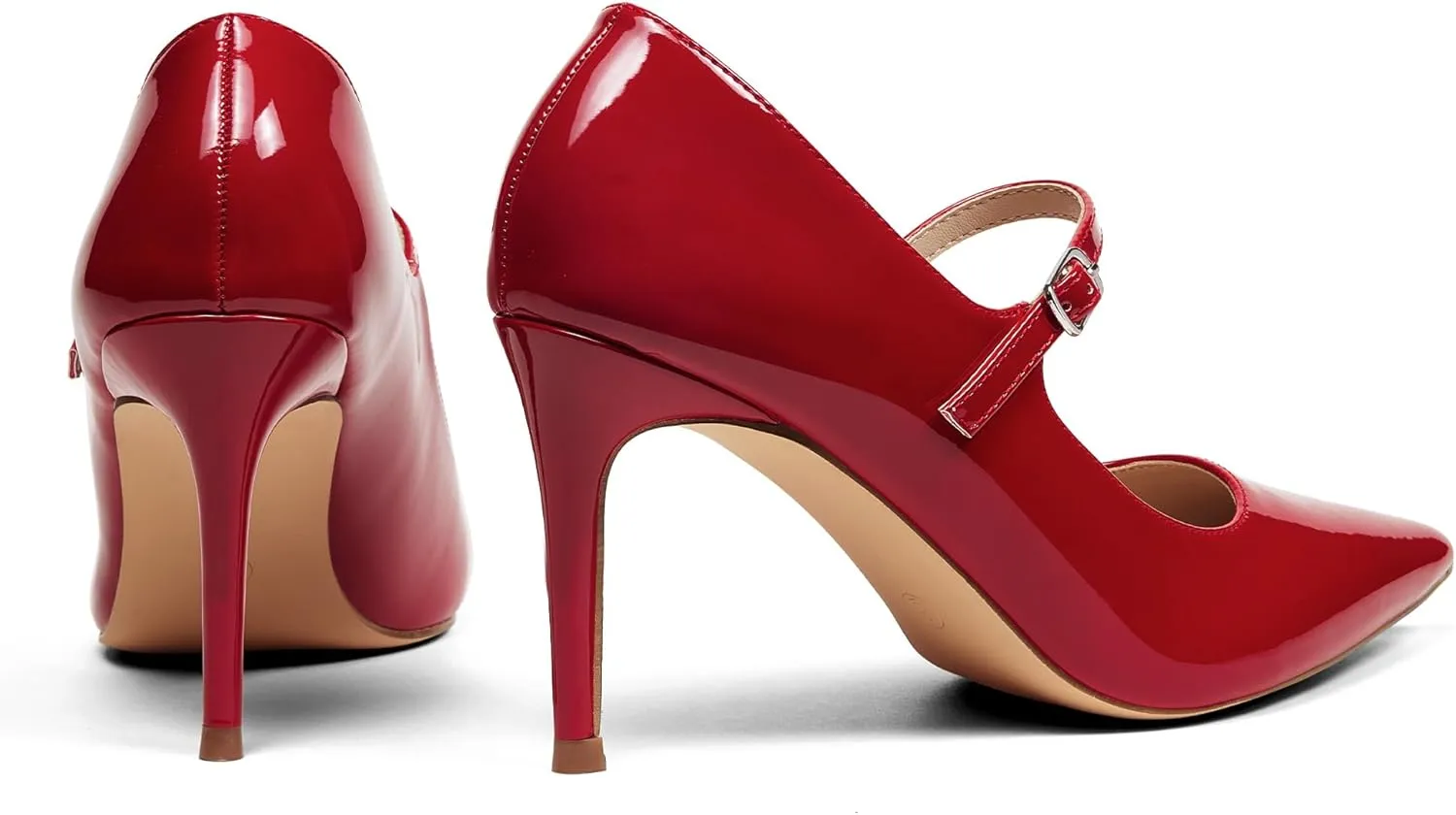 GENSHUO Women Mary Jane Pumps High Heels Pointed Closed Toe Stiletto with Strap Comfortable Vintage 3.2 Inch Office Wedding Dance Party Dress Shoes