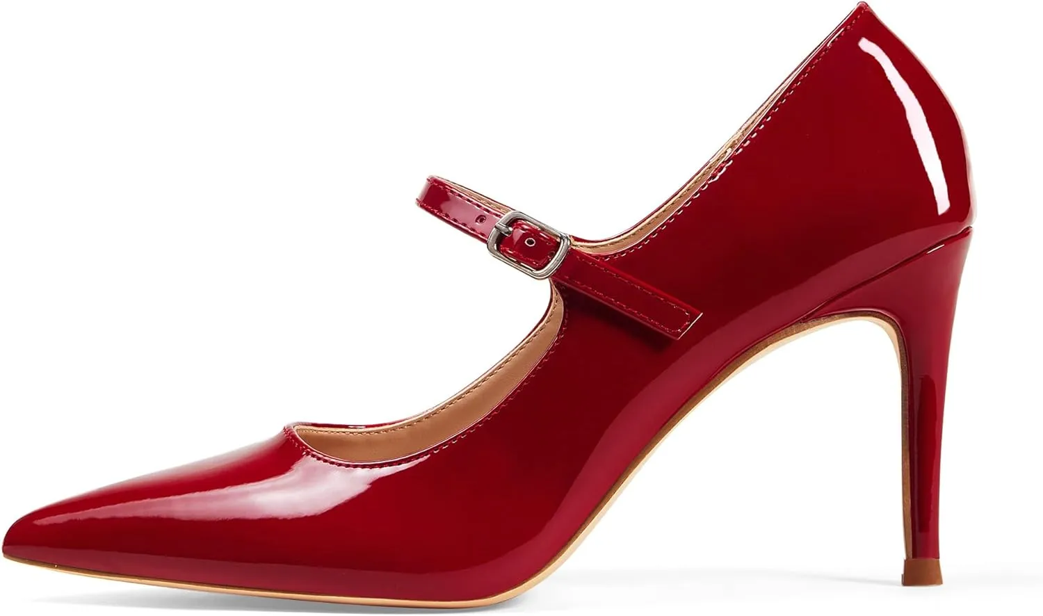 GENSHUO Women Mary Jane Pumps High Heels Pointed Closed Toe Stiletto with Strap Comfortable Vintage 3.2 Inch Office Wedding Dance Party Dress Shoes