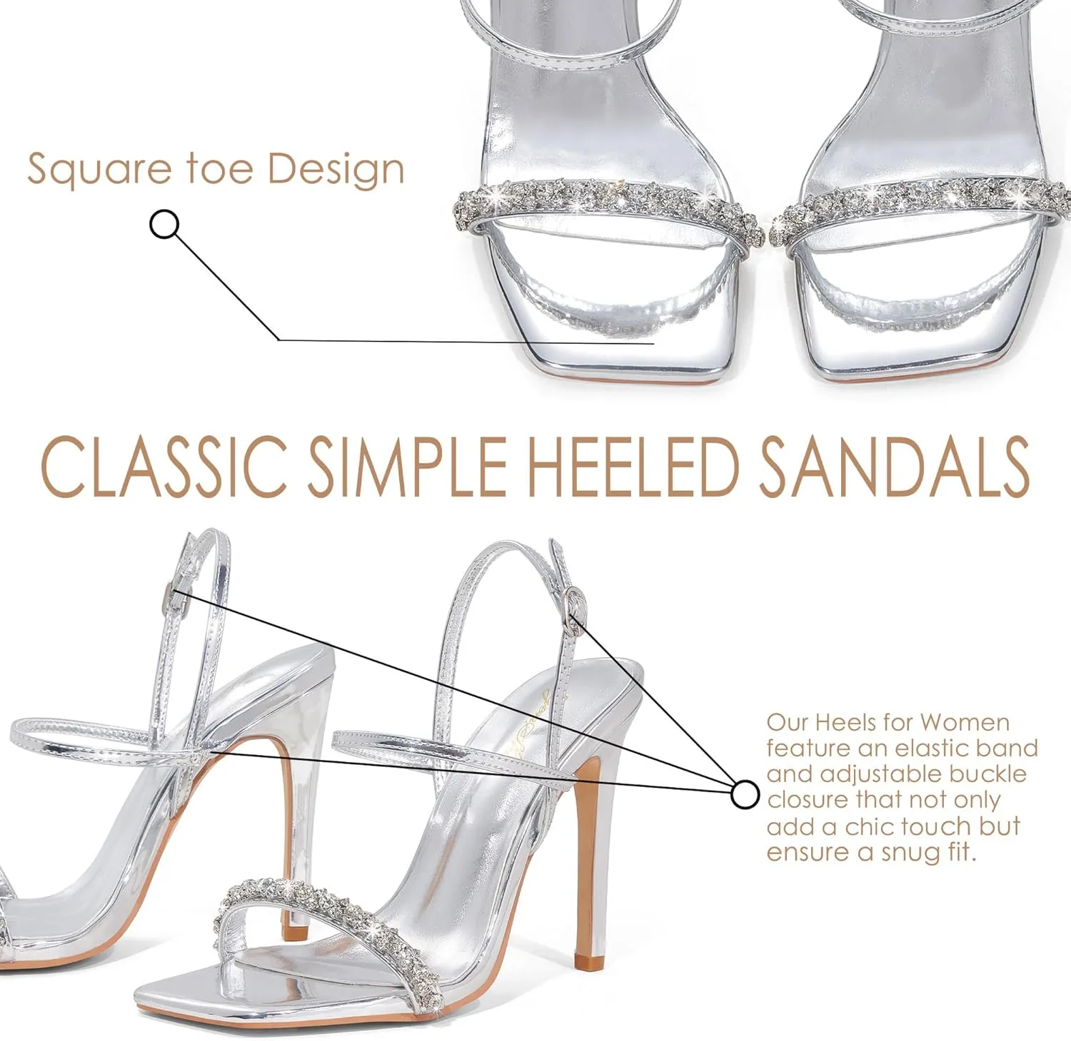 GENSHUO Womens 4 inches Heeled Sandals Square Open Toe Ankle Strap Stiletto High Heel Sandals Dress Wedding Party Heels