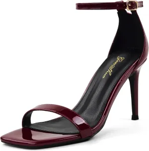 GENSHUO Women's Heeled Sandals Dressy Strappy Stiletto High Heels 3 Inch Square Open Toe Ankle Strap Buckle Sexy Prom Wedding Dress Shoes Ankle Wrap