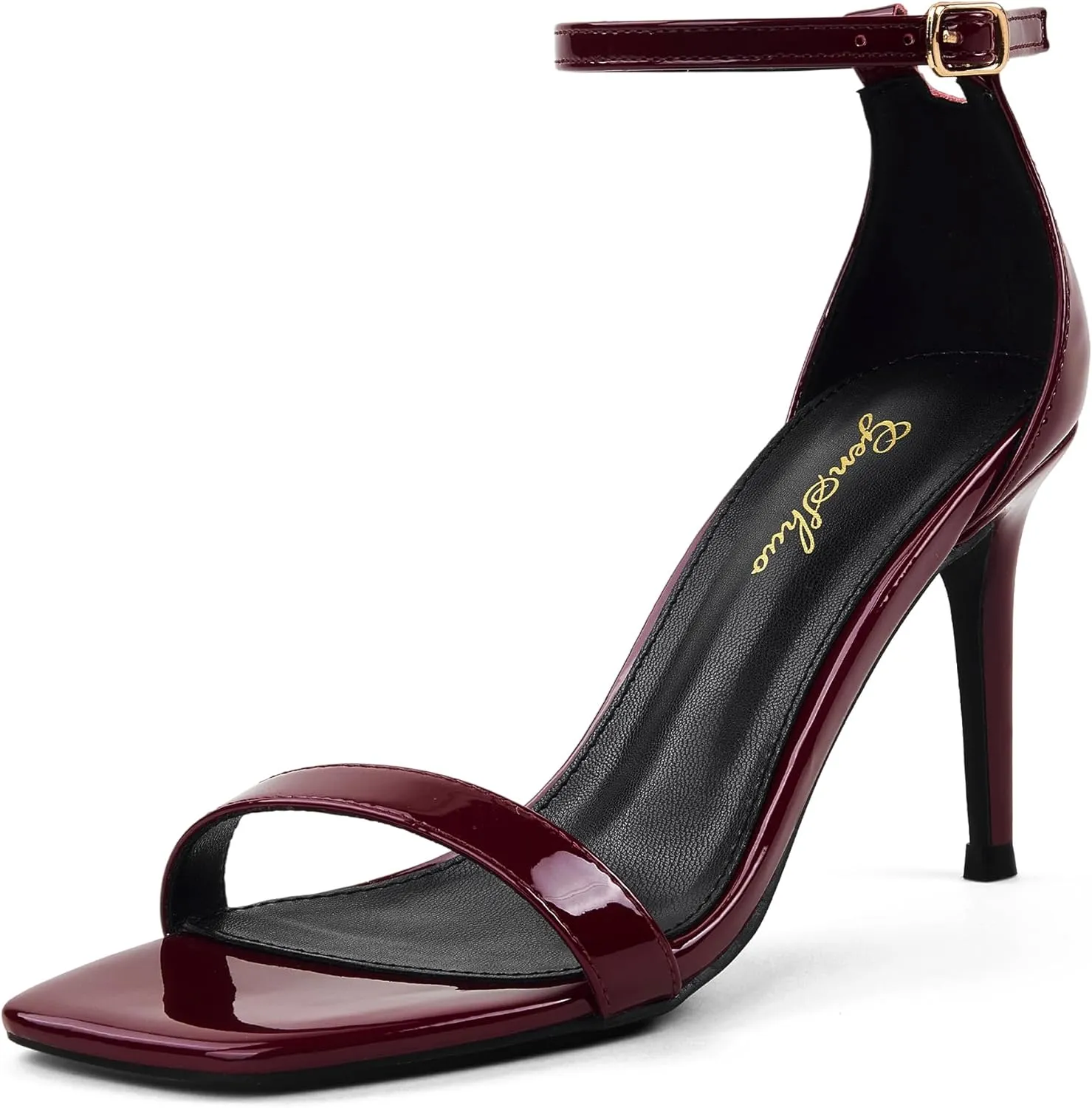 GENSHUO Women's Heeled Sandals Dressy Strappy Stiletto High Heels 3 Inch Square Open Toe Ankle Strap Buckle Sexy Prom Wedding Dress Shoes Ankle Wrap
