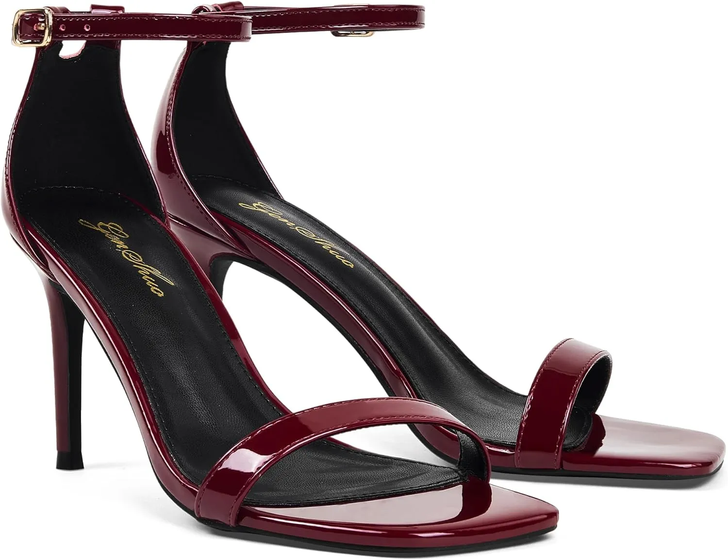 GENSHUO Women's Heeled Sandals Dressy Strappy Stiletto High Heels 3 Inch Square Open Toe Ankle Strap Buckle Sexy Prom Wedding Dress Shoes Ankle Wrap