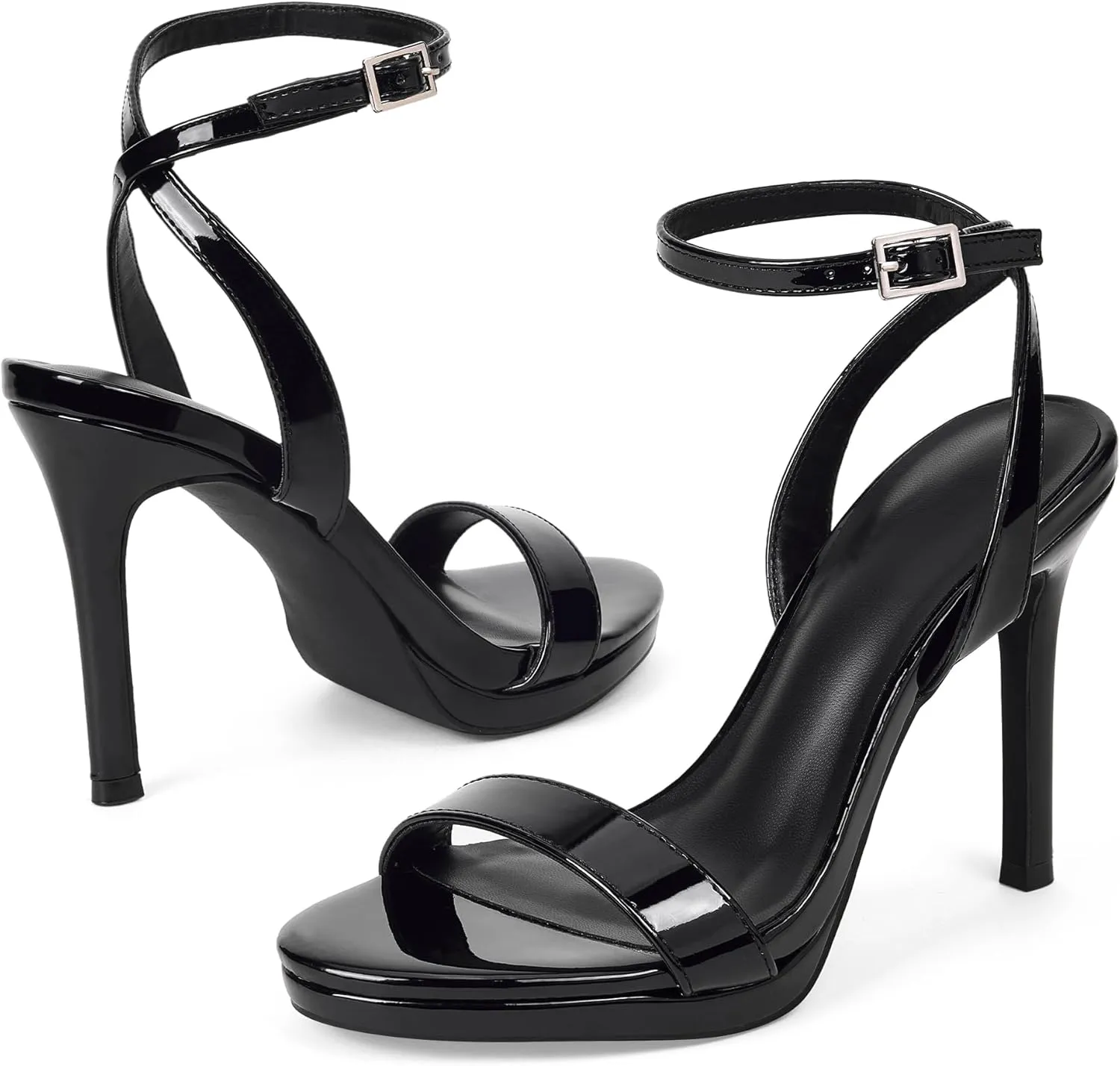 GENSHUO Women's High Heels Strappy Sandals with Round Open Toe Sexy Comfortable Ankle Strap Stiletto Wedding Prom Party Homecoming Dance Heeled Shoes