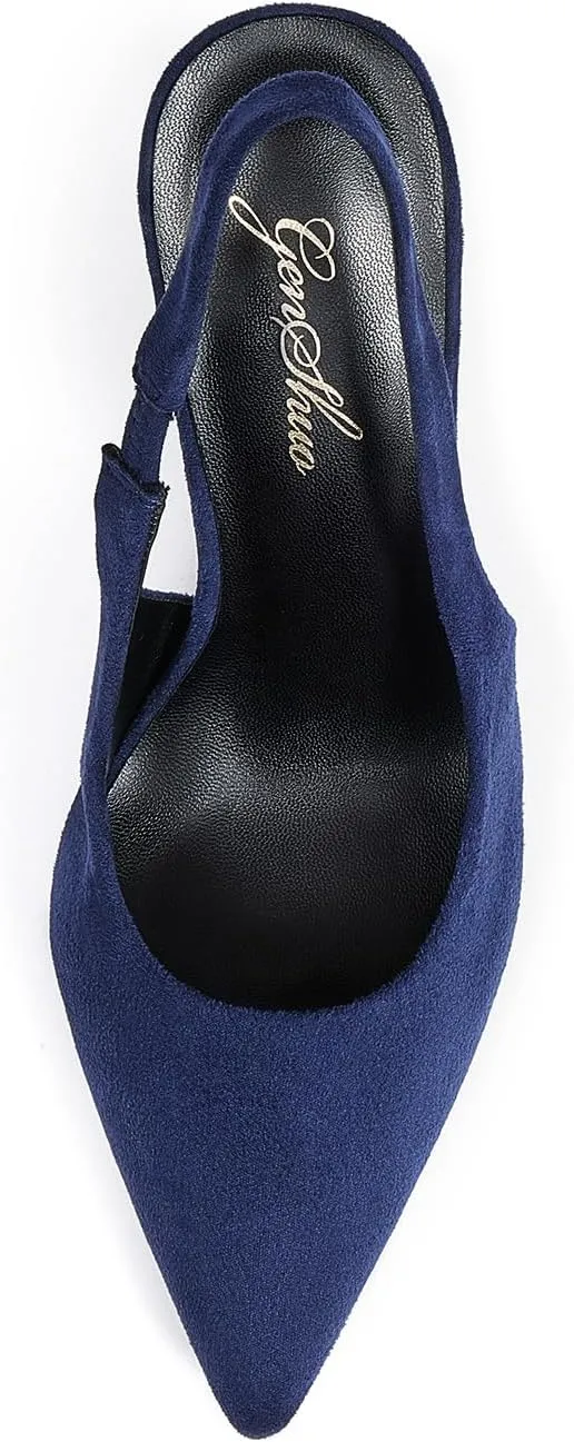 GENSHUO Women's Slingback Heels Closed Pointed Toe Dress Pumps Shoes Slip On 4 Inch High Stiletto Comfortable Sexy Wedding Work Casual Prom Party