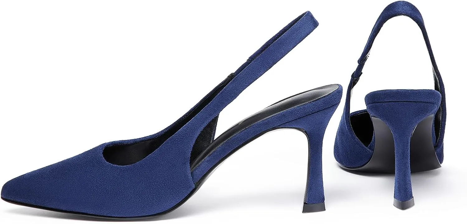 GENSHUO Women's Slingback Heels Closed Pointed Toe Dress Pumps Shoes Slip On 4 Inch High Stiletto Comfortable Sexy Wedding Work Casual Prom Party