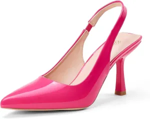 GENSHUO Women's Slingback Kitten Heel Pointed Closed Toe Stiletto Pumps Slip on Elastic Strap Wedding Party Dress Sandals Shoes