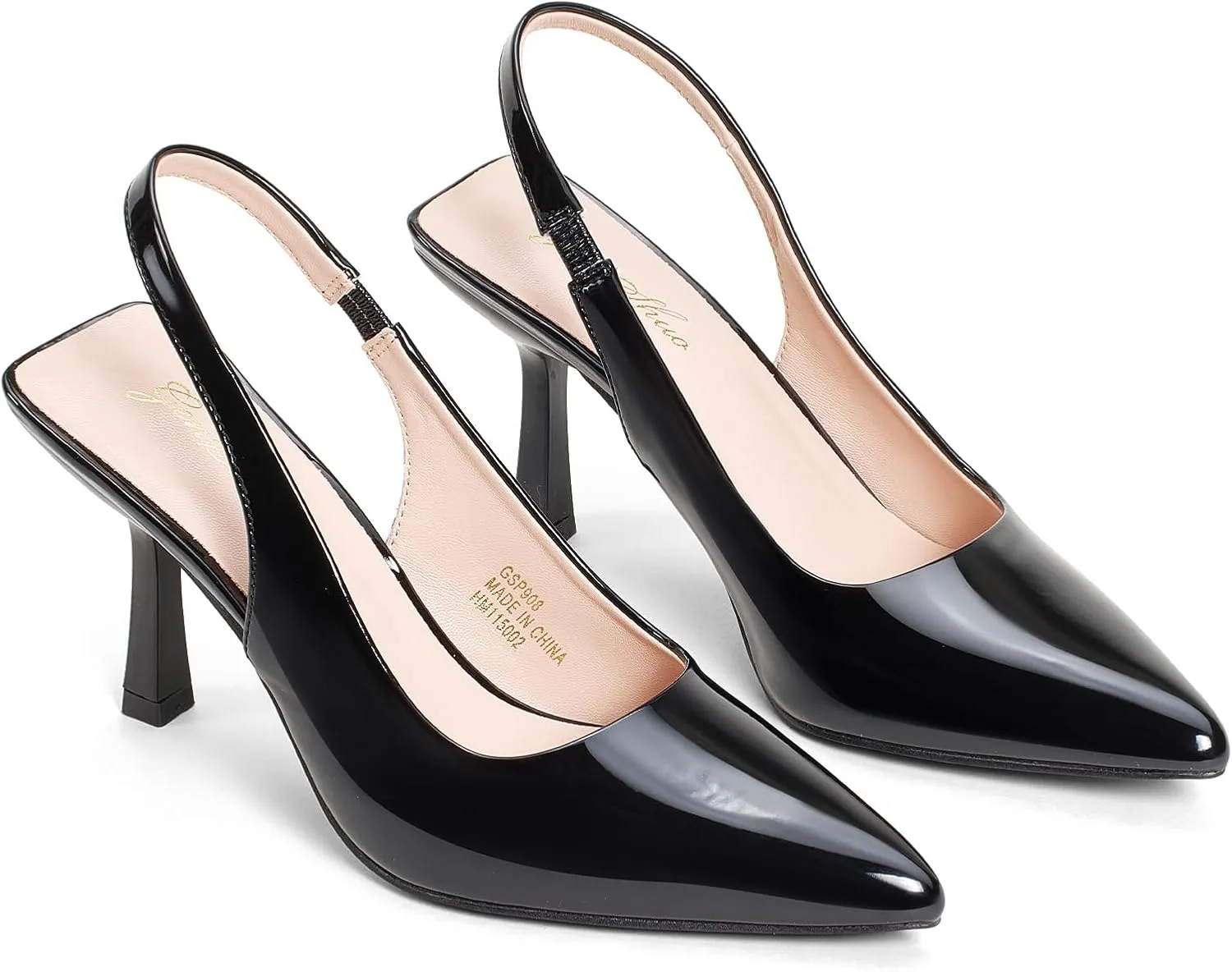 GENSHUO Women's Slingback Kitten Heel Pointed Closed Toe Stiletto Pumps Slip on Elastic Strap Wedding Party Dress Sandals Shoes