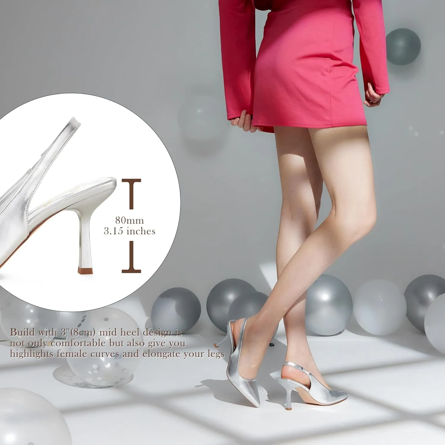 GENSHUO Women's Slingback Kitten Heel Pointed Closed Toe Stiletto Pumps Slip on Elastic Strap Wedding Party Dress Sandals Shoes