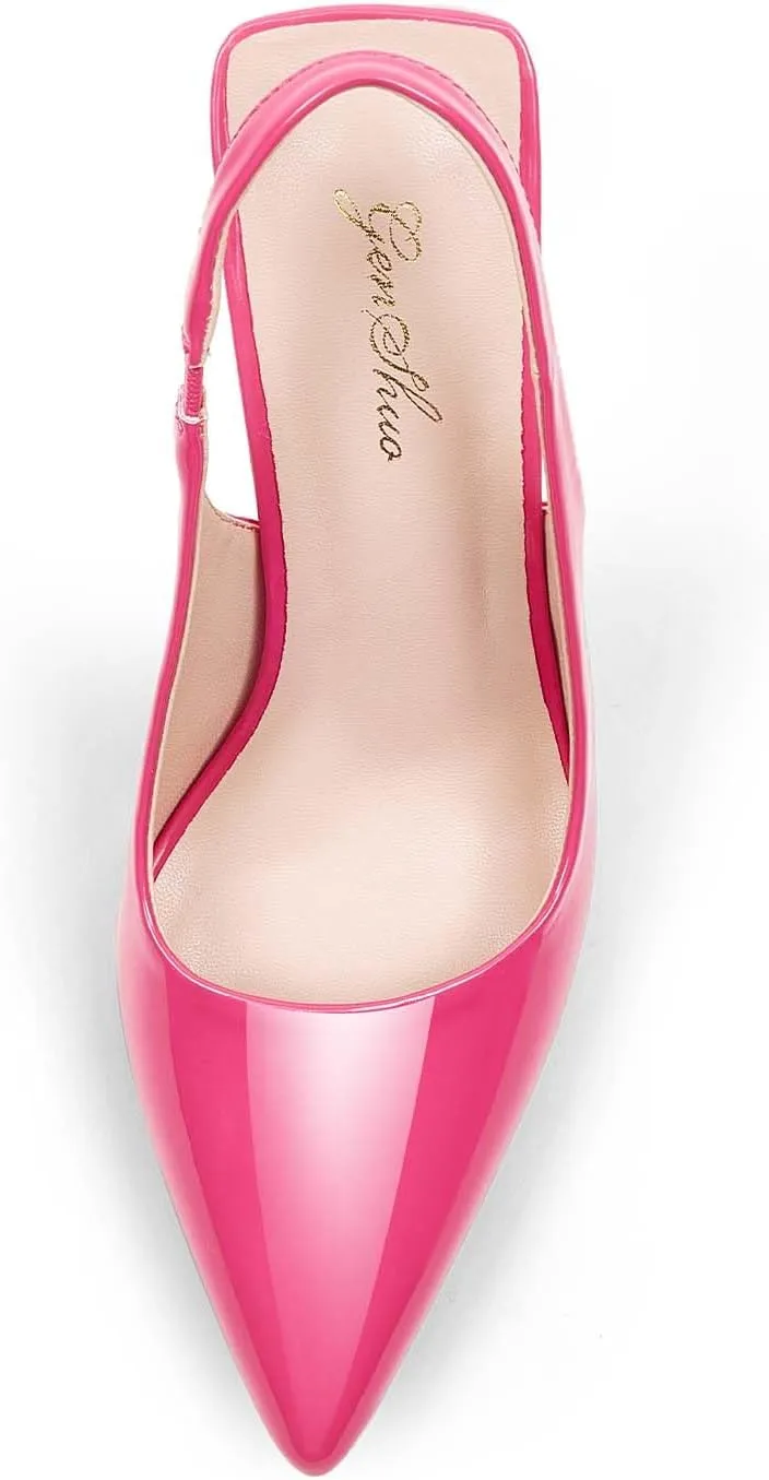 GENSHUO Women's Slingback Kitten Heel Pointed Closed Toe Stiletto Pumps Slip on Elastic Strap Wedding Party Dress Sandals Shoes