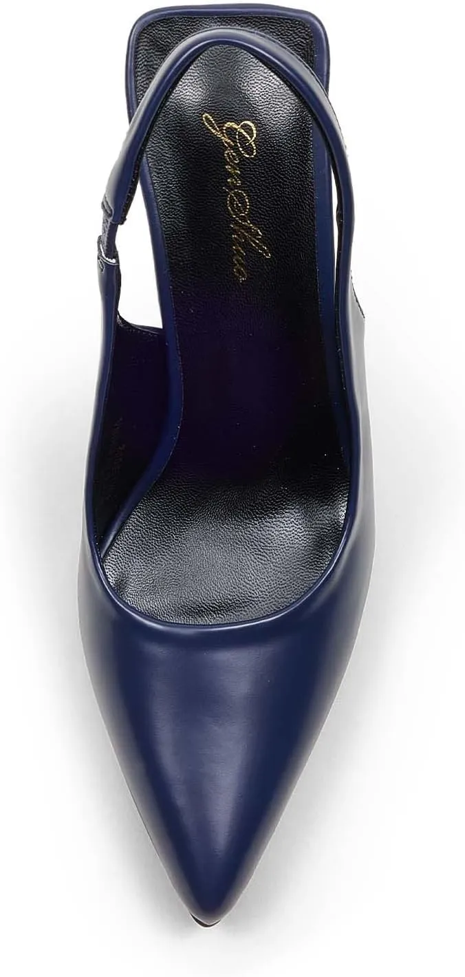 GENSHUO Women's Slingback Kitten Heel Pointed Closed Toe Stiletto Pumps Slip on Elastic Strap Wedding Party Dress Sandals Shoes