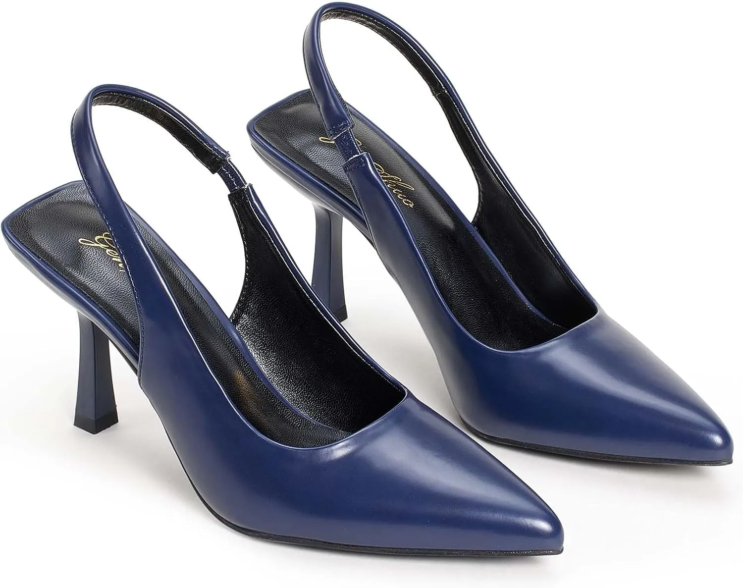 GENSHUO Women's Slingback Kitten Heel Pointed Closed Toe Stiletto Pumps Slip on Elastic Strap Wedding Party Dress Sandals Shoes