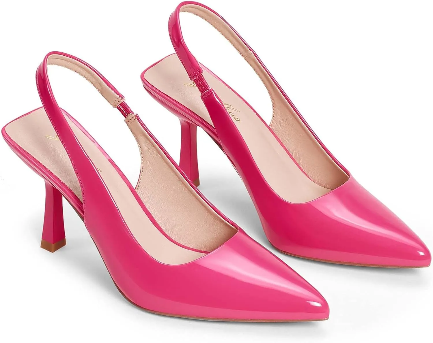 GENSHUO Women's Slingback Kitten Heel Pointed Closed Toe Stiletto Pumps Slip on Elastic Strap Wedding Party Dress Sandals Shoes