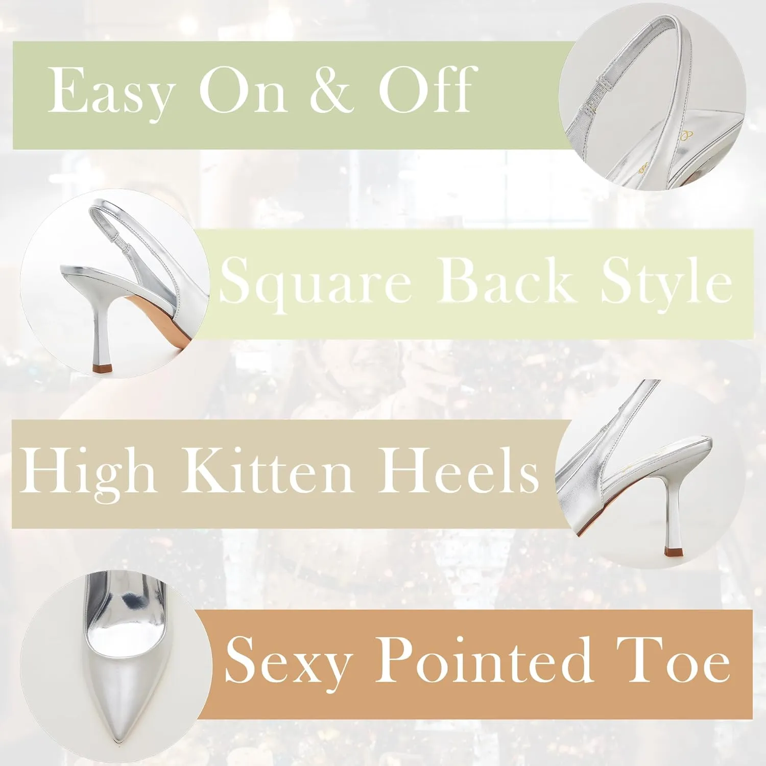 GENSHUO Women's Slingback Kitten Heel Pointed Closed Toe Stiletto Pumps Slip on Elastic Strap Wedding Party Dress Sandals Shoes