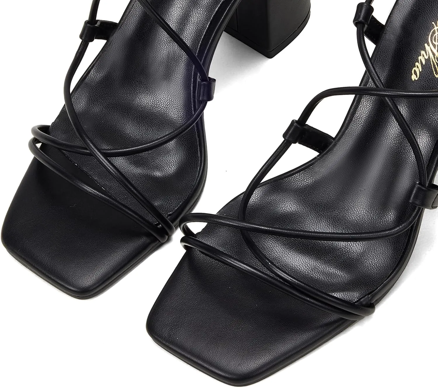 GENSHUO Women's Strappy Chunky Heels Sandals, Lace Up Square Open Toe Ankle Wrap Block Heeled Homecoming Wedding Dress Shoes