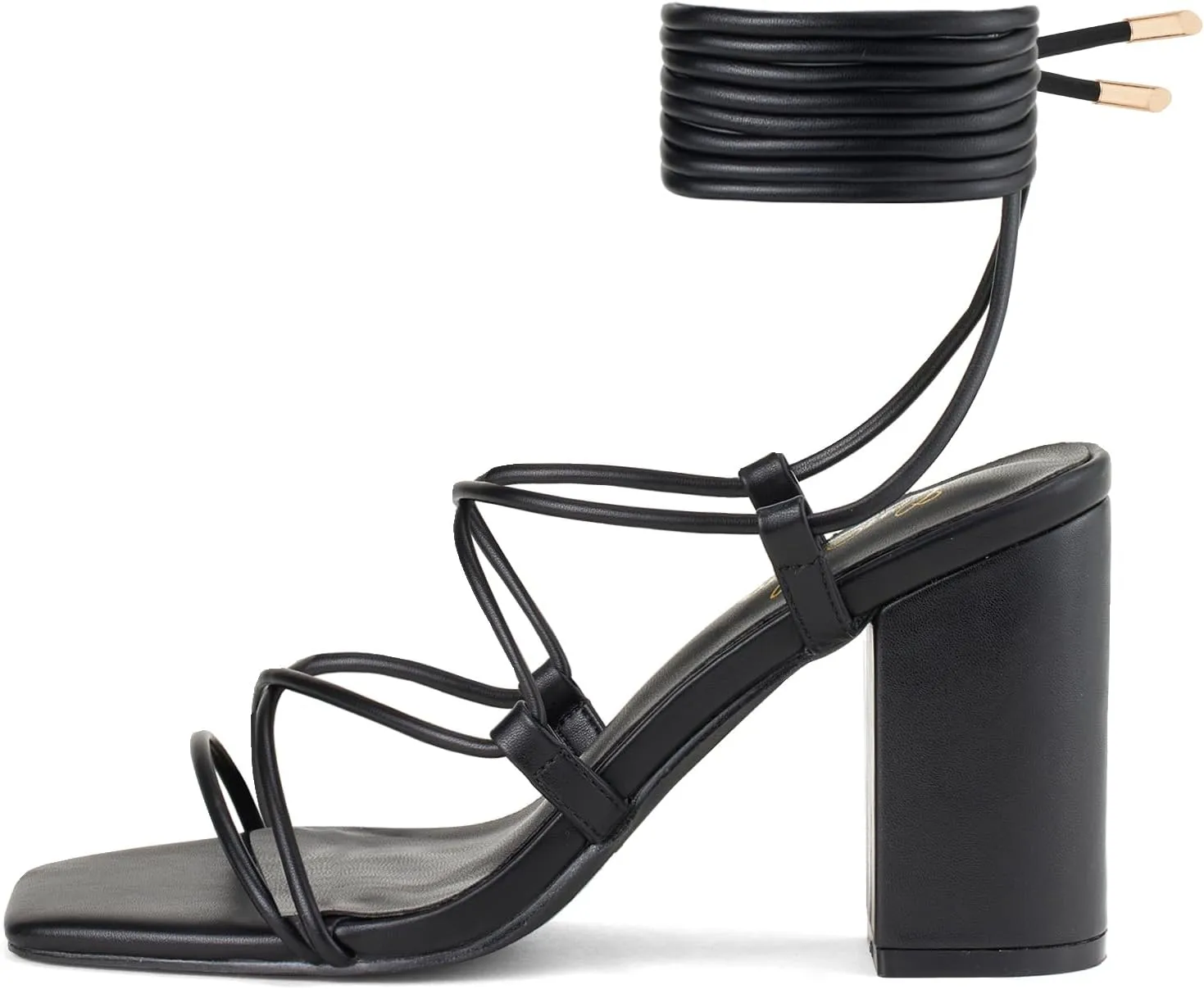 GENSHUO Women's Strappy Chunky Heels Sandals, Lace Up Square Open Toe Ankle Wrap Block Heeled Homecoming Wedding Dress Shoes