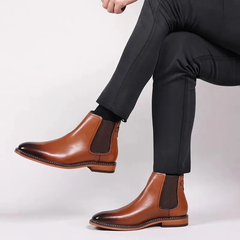 Genuine Leather Brown Men Chelsea Boots