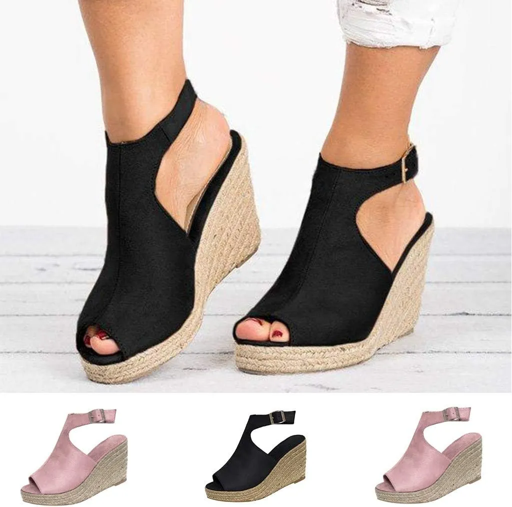 Gibobby Womens Summer Shoes,Women's Fish Mouth Espadrilles Slingback Platforms Sandals High Heel Ankle Strap Beach Shoes