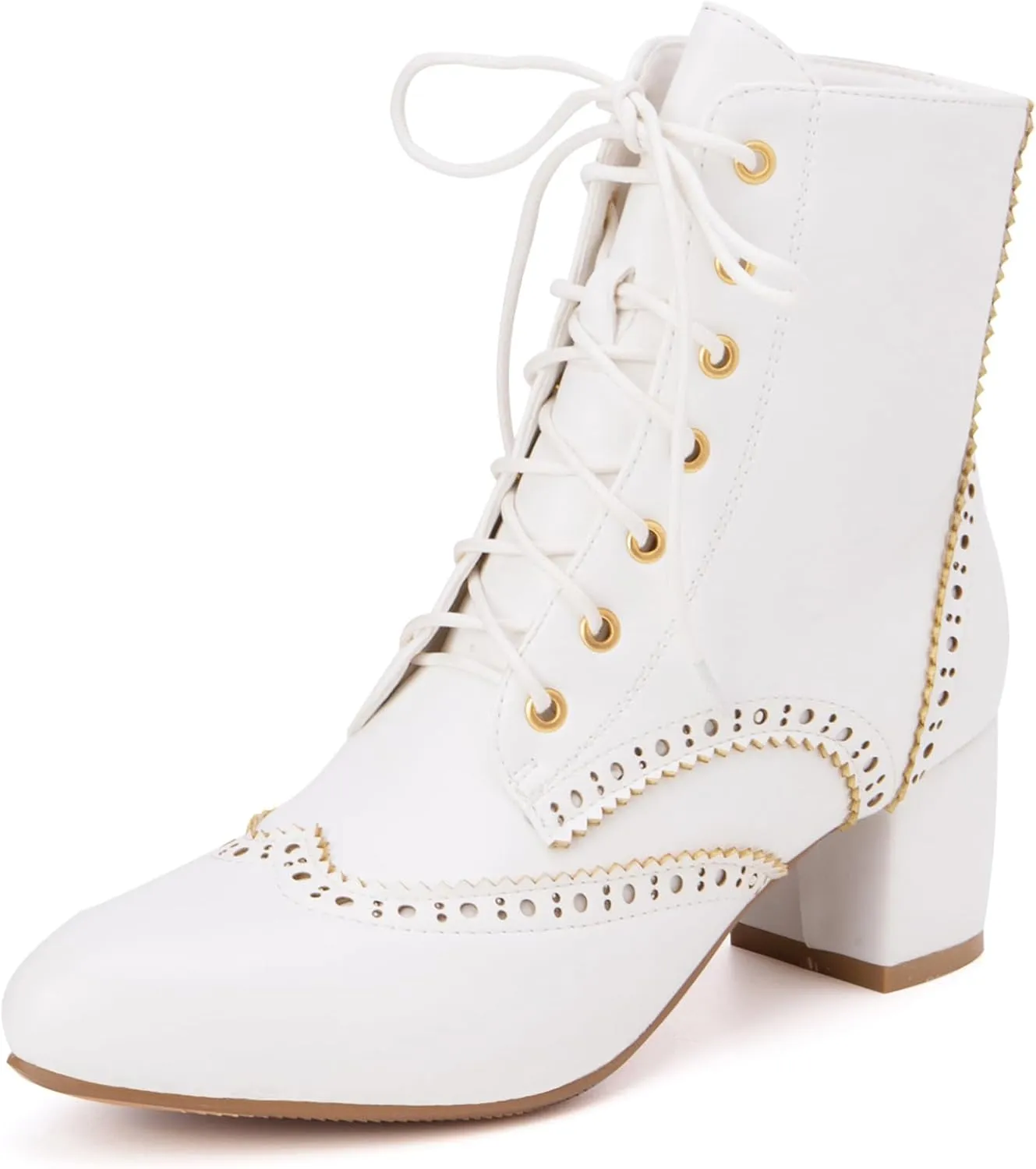 Gicoiz Women Lace Up Business Work Brogue Ankle Boots Pointed Toe