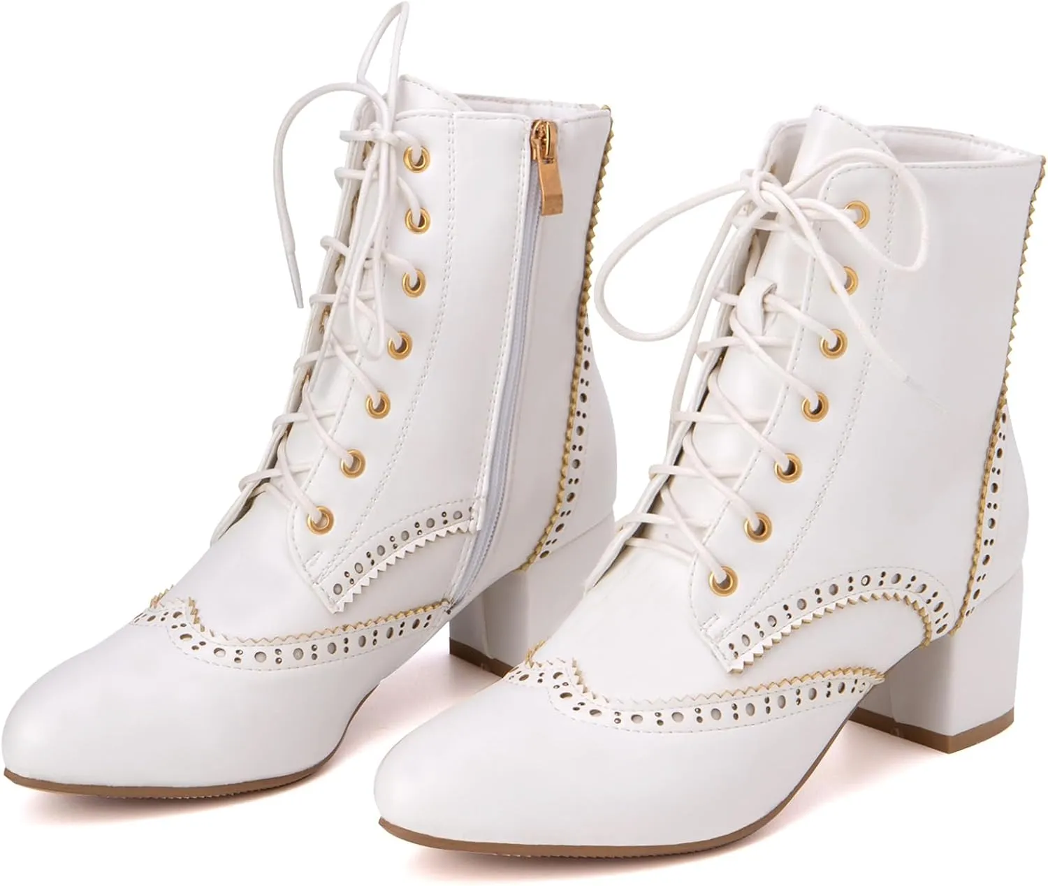 Gicoiz Women Lace Up Business Work Brogue Ankle Boots Pointed Toe