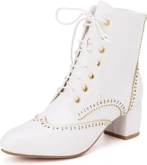Gicoiz Women Lace Up Business Work Brogue Ankle Boots Pointed Toe