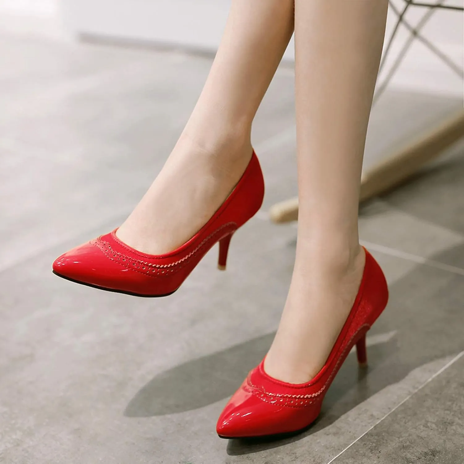 Gicoiz Women Pointed Toe Brogue Stiletto Heels Pumps