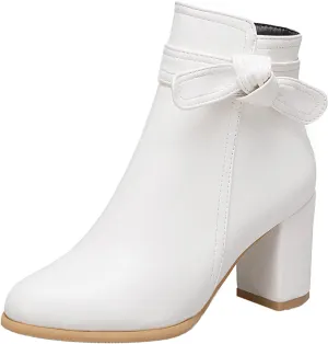 Gicoiz Women Round Toe Block High Heel Chelsea Ankle Boots Dress