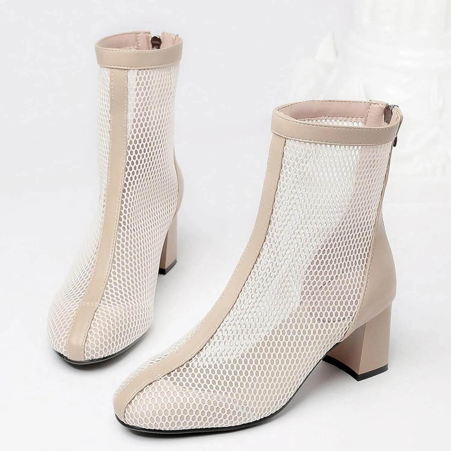 Gicoiz Women Summer Chelsea Block Heel Mesh Ankle Boots