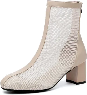 Gicoiz Women Summer Chelsea Block Heel Mesh Ankle Boots