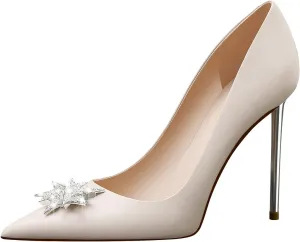 Glitter High Heels for Women,4.13Inch Pointed Toe Dress Shoes, Leather Stiletto Heels Evening Pary Pumps