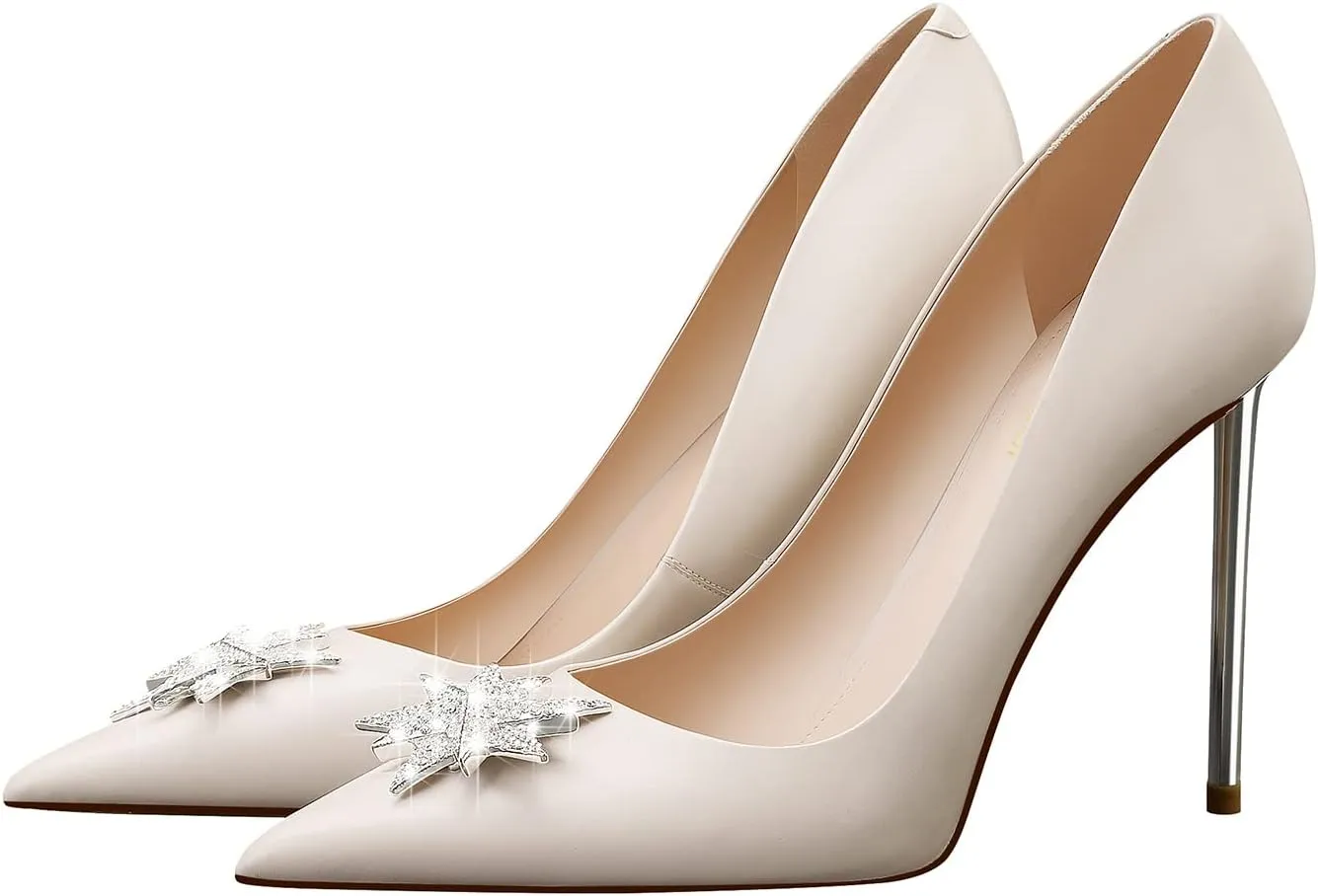 Glitter High Heels for Women,4.13Inch Pointed Toe Dress Shoes, Leather Stiletto Heels Evening Pary Pumps