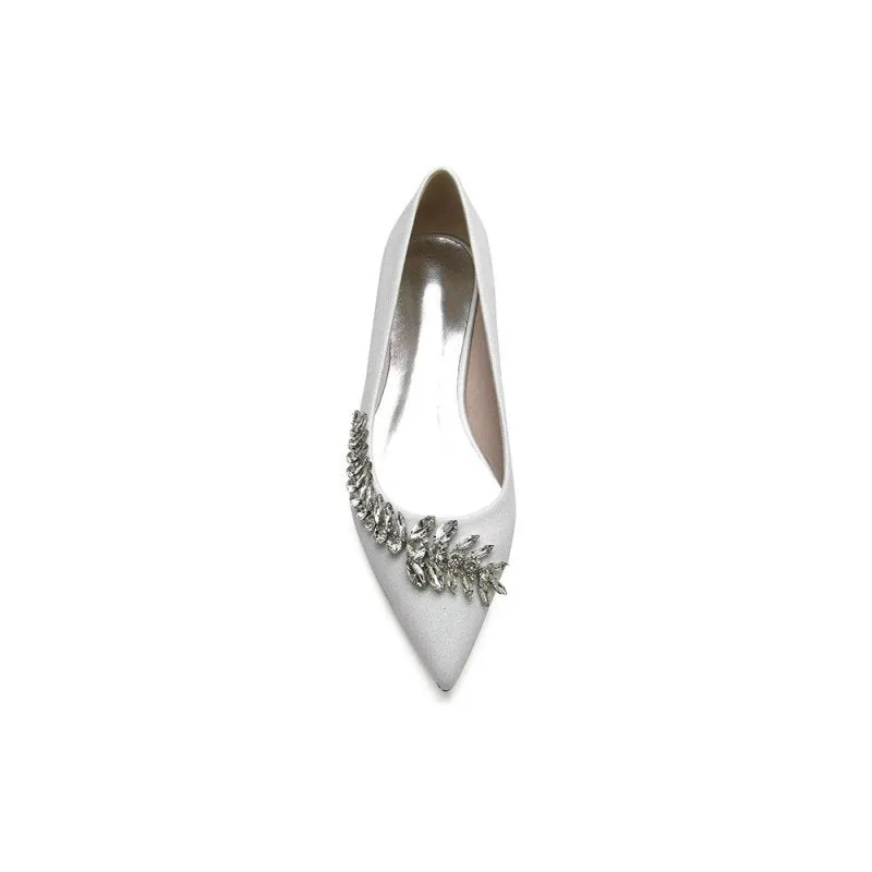 Glitter Pointed Toe Rhinestone Slip-on Low Heels