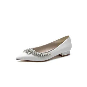 Glitter Pointed Toe Rhinestone Slip-on Low Heels