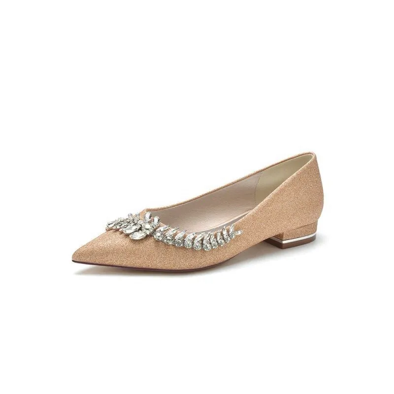 Glitter Pointed Toe Rhinestone Slip-on Low Heels