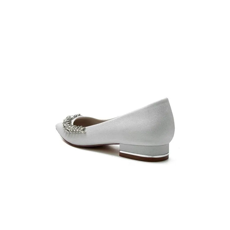 Glitter Pointed Toe Rhinestone Slip-on Low Heels