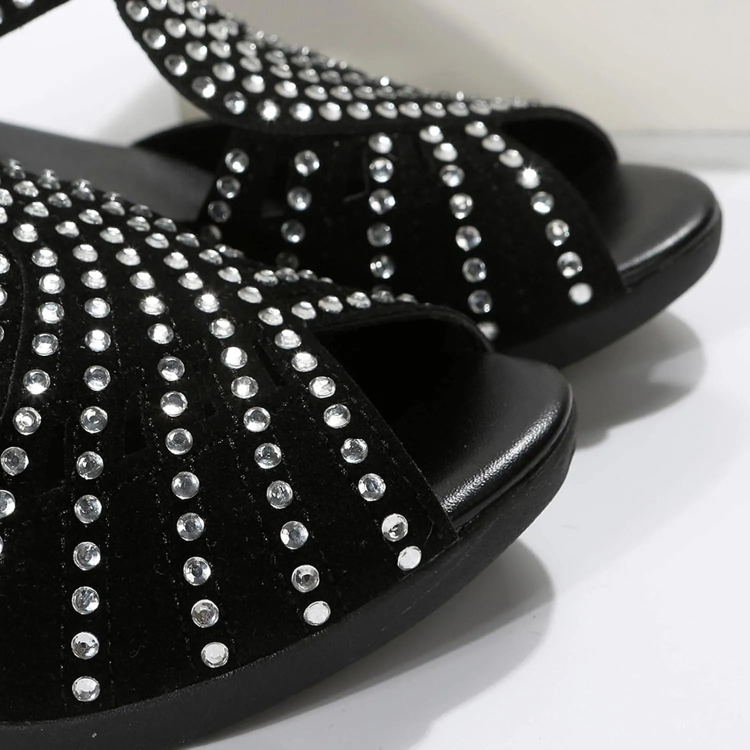 Glow Step Orthopedic Sandals, Brightelites/Soipeshop Low Heel Cut-Out Sandal, Sparkly Rhinestone Open Toe Dress Shoes