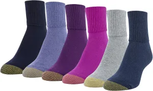 Gold Toe Women's Classic Turn Cuff Socks, 6 Pairs, Teal/Glacier/Dark Pink/Grape/Skipper Blue/Peacoat, Shoe Size: 6-9