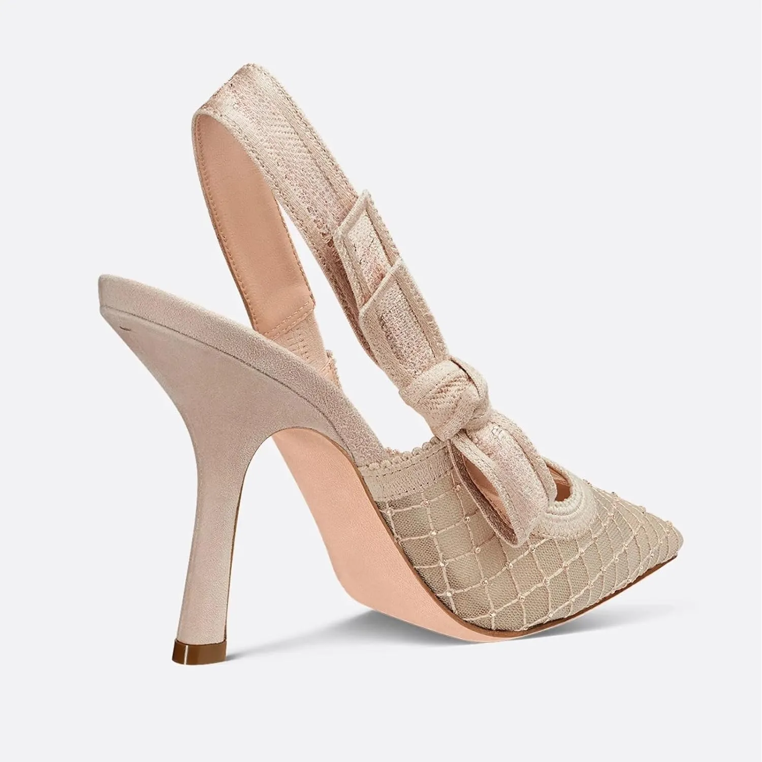 Goolita Pointed Closed Toe Pearl Slingback Heels for Women, Mesh Bow Evening Pump Stiletto High Heels Backless Party Bridal Shoes for Wedding