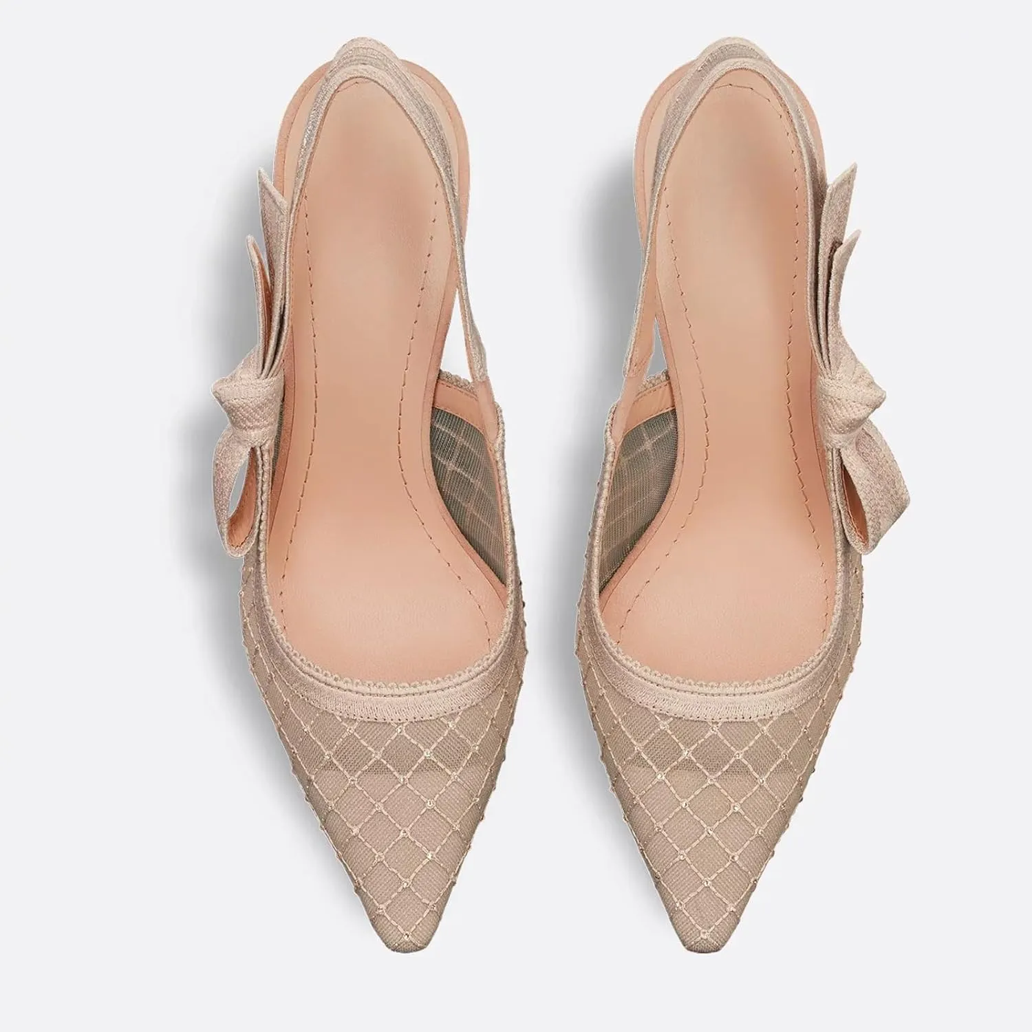 Goolita Pointed Closed Toe Pearl Slingback Heels for Women, Mesh Bow Evening Pump Stiletto High Heels Backless Party Bridal Shoes for Wedding