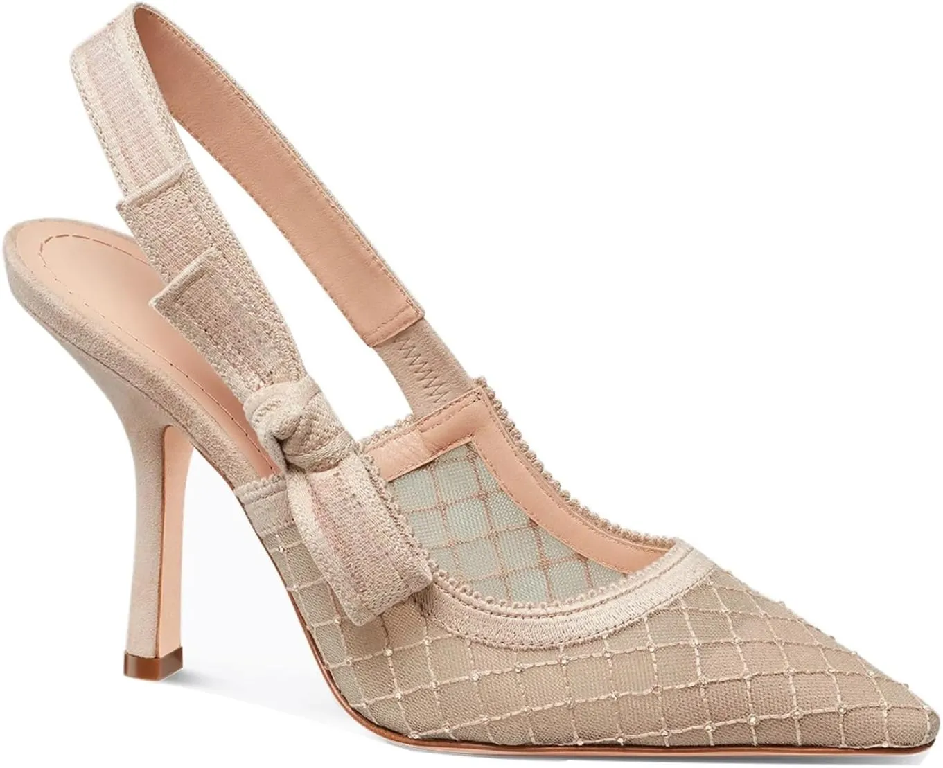 Goolita Pointed Closed Toe Pearl Slingback Heels for Women, Mesh Bow Evening Pump Stiletto High Heels Backless Party Bridal Shoes for Wedding