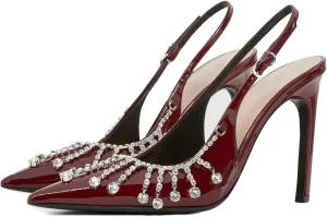 Goolita Sparkly Rhinestone Slingback Heels for Women, Closed Pointed Toe Sexy Stiletto High Heels Buckle Party Pumps Shoes