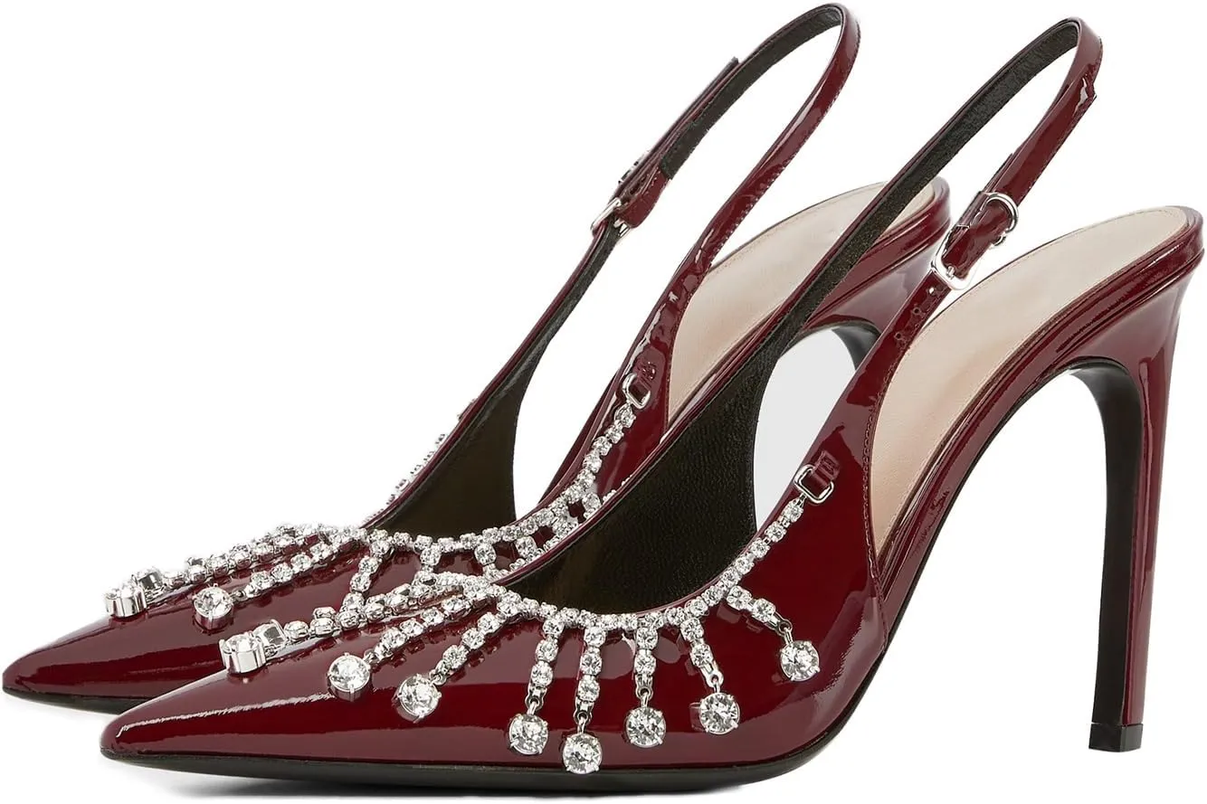 Goolita Sparkly Rhinestone Slingback Heels for Women, Closed Pointed Toe Sexy Stiletto High Heels Buckle Party Pumps Shoes
