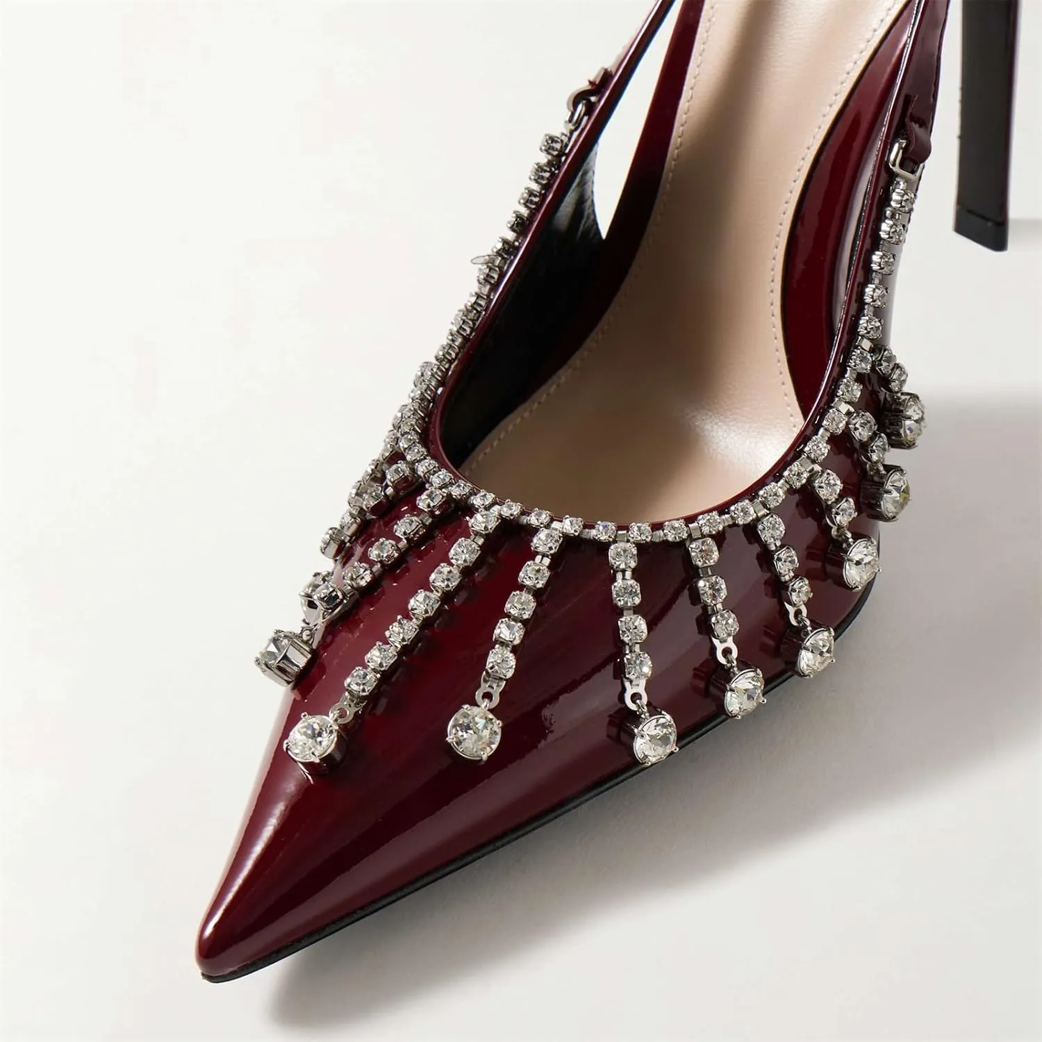 Goolita Sparkly Rhinestone Slingback Heels for Women, Closed Pointed Toe Sexy Stiletto High Heels Buckle Party Pumps Shoes