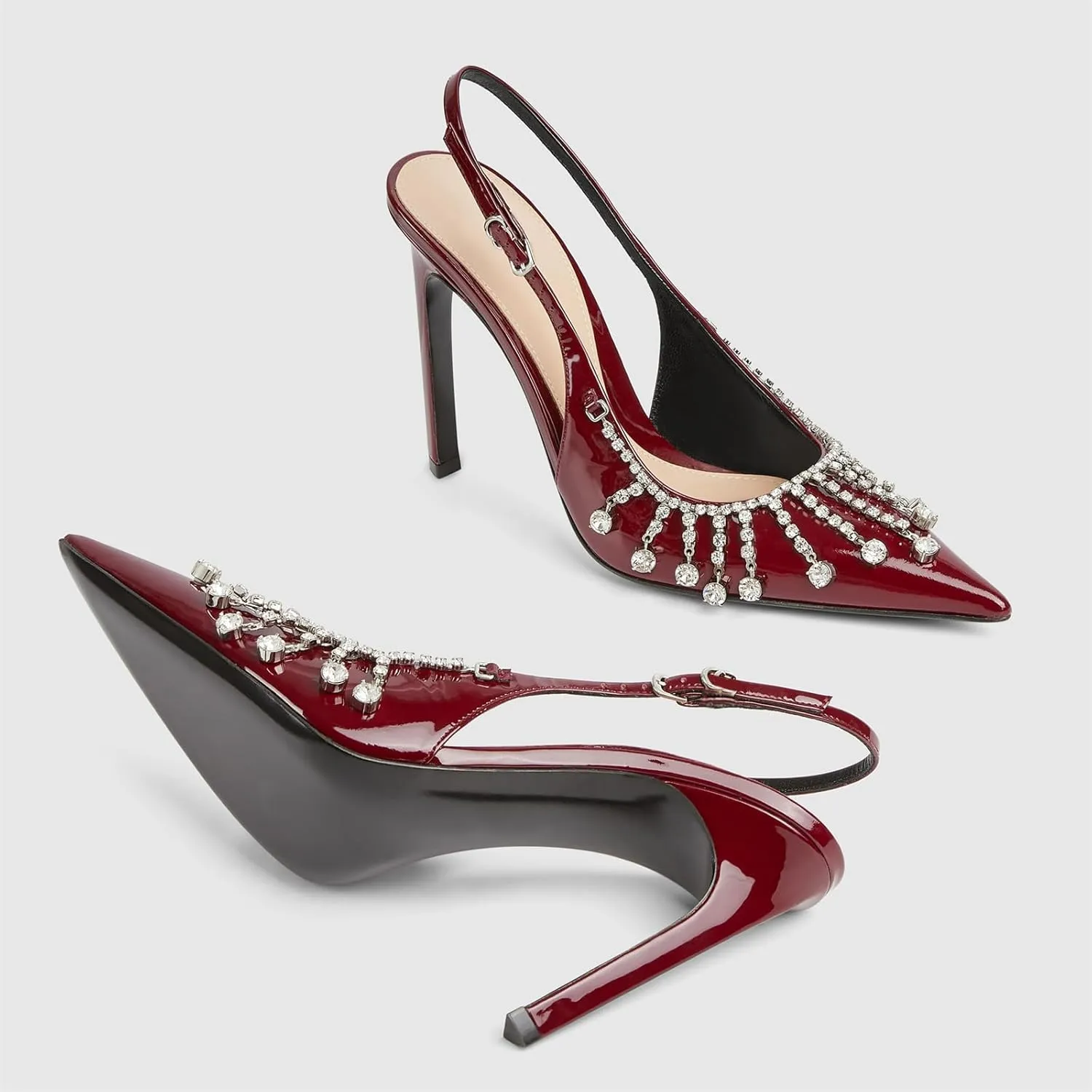 Goolita Sparkly Rhinestone Slingback Heels for Women, Closed Pointed Toe Sexy Stiletto High Heels Buckle Party Pumps Shoes