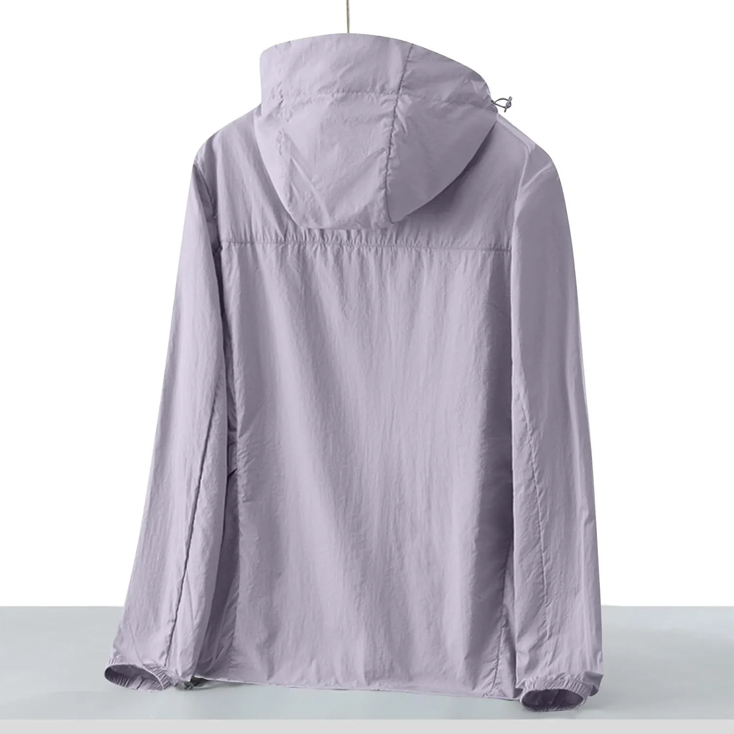 Gorgeous Unisex Solid Color UV Sunscreen Clothing Coat Lightweight Seaside Wear Hooded Zipper Long Sleeved Jacket